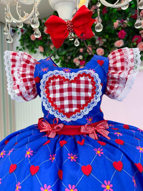 Vestido Mini Miss Junino Sertão Amor Caipira Azul Royal - Leveza e Elegância para Meninas | Bebeloo Kids