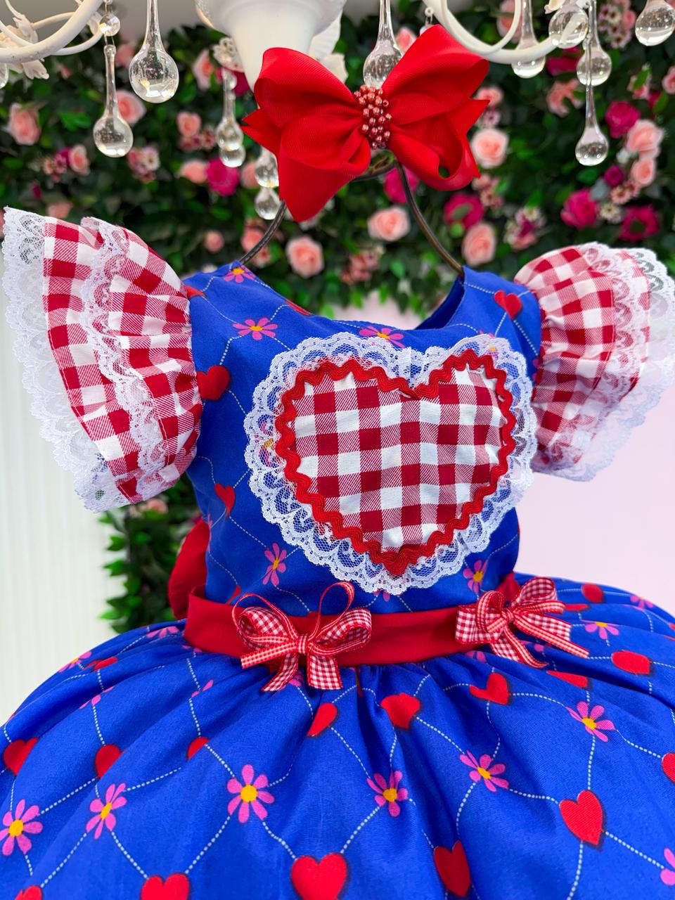 Vestido Mini Miss Junino Sertão Amor Caipira Azul Royal - Leveza e Elegância para Meninas | Bebeloo Kids