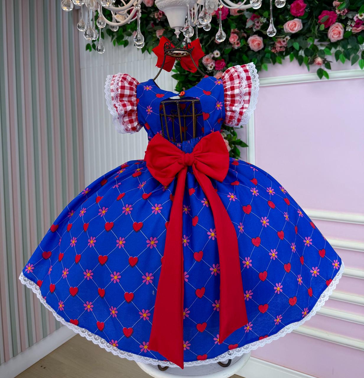 Vestido Mini Miss Junino Sertão Amor Caipira Azul Royal - Leveza e Elegância para Meninas | Bebeloo Kids