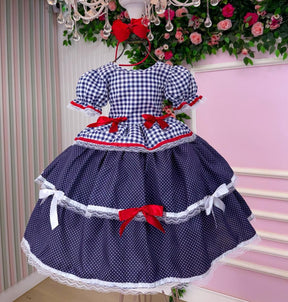 Vestido Junino Mimadine Luxo Stefanny Azul Marinho - Leveza e Elegância para Meninas | Bebeloo Kids