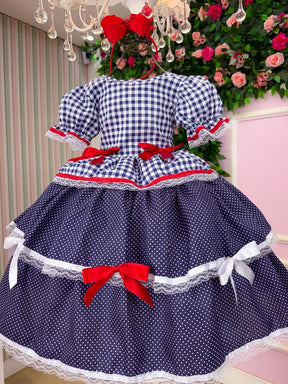 Vestido Junino Mimadine Luxo Stefanny Azul Marinho - Leveza e Elegância para Meninas | Bebeloo Kids