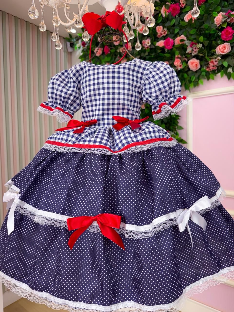Vestido Junino Mimadine Luxo Stefanny Azul Marinho - Leveza e Elegância para Meninas | Bebeloo Kids