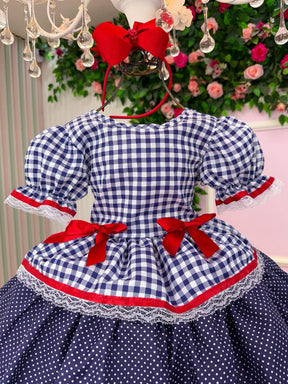 Vestido Junino Mimadine Luxo Stefanny Azul Marinho - Leveza e Elegância para Meninas | Bebeloo Kids
