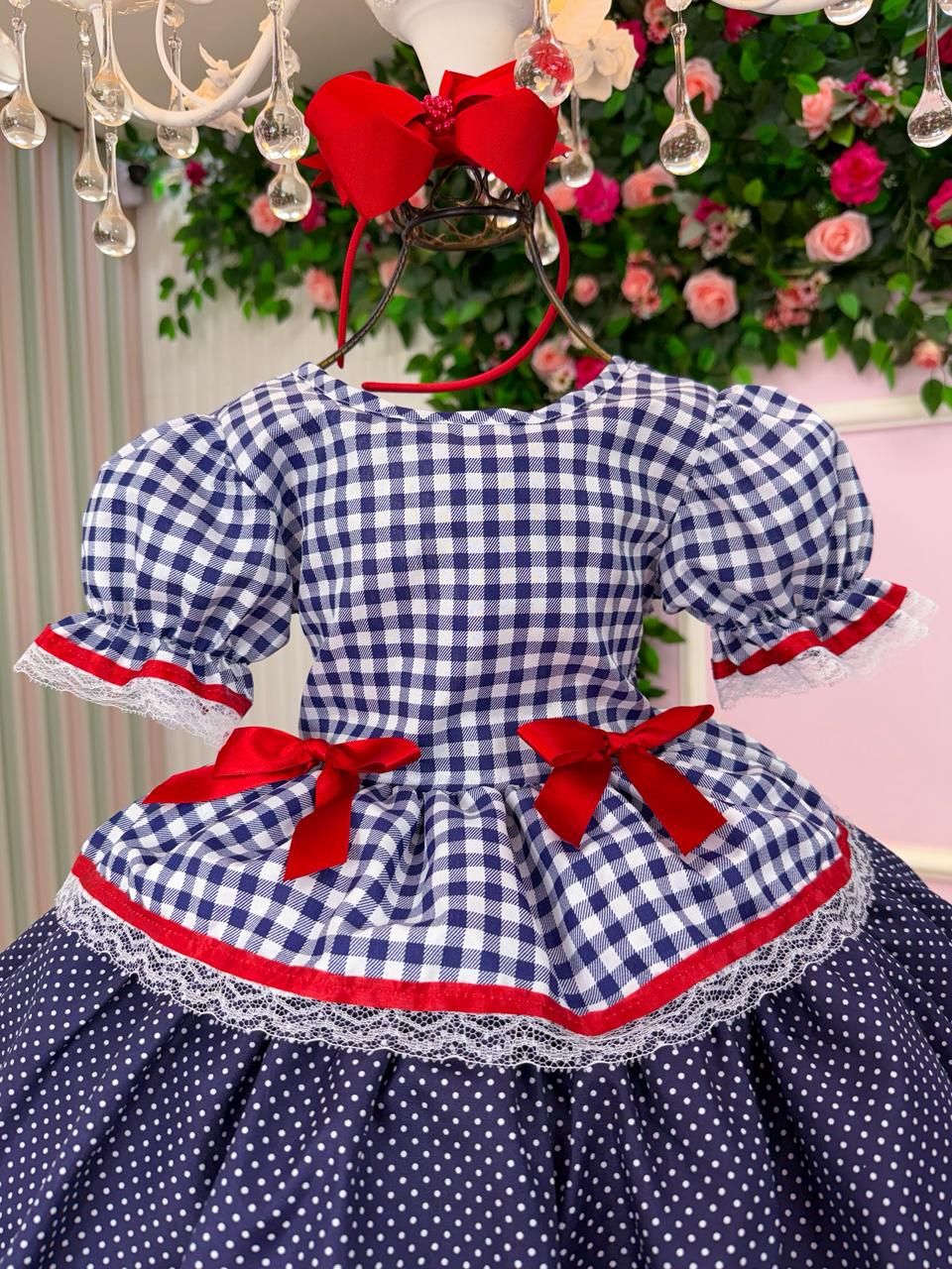 Vestido Junino Mimadine Luxo Stefanny Azul Marinho - Leveza e Elegância para Meninas | Bebeloo Kids