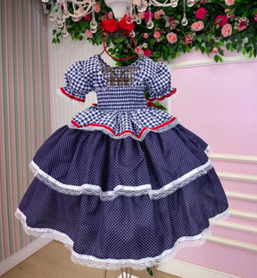Vestido Junino Mimadine Luxo Stefanny Azul Marinho - Leveza e Elegância para Meninas | Bebeloo Kids