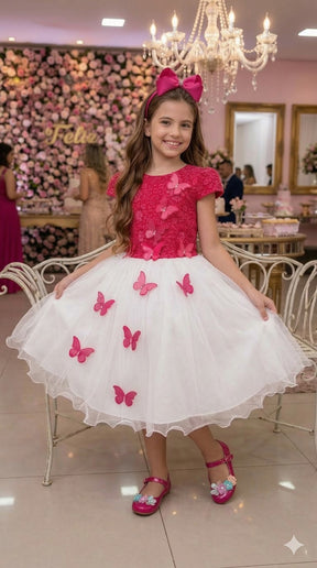 Vestido Juvenil - Midi Vila Lele Sabrina Pink e Off - Leveza e Elegância para Meninas | Bebeloo Kids