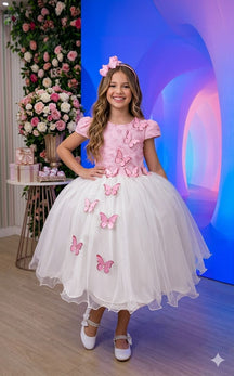 Vestido Juvenil - Midi Vila Lele Sabrina Rosa Bebe e Off - Leveza e Elegância para Meninas | Bebeloo Kids