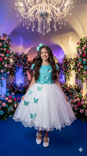 Vestido Juvenil - Midi Vila Lele Sabrina Verde Tiffany e Off - Leveza e Elegância para Meninas | Bebeloo Kids