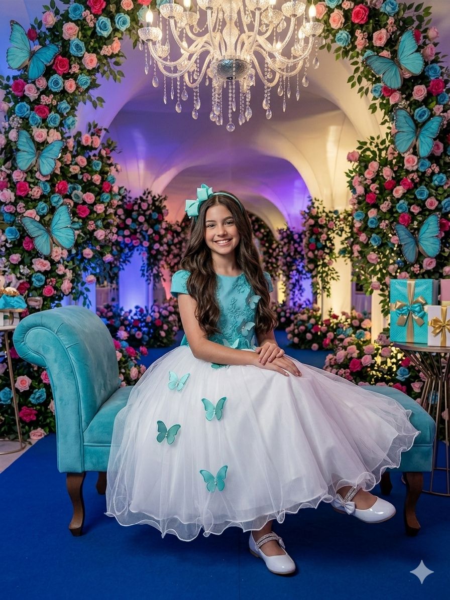 Vestido Juvenil - Midi Vila Lele Sabrina Verde Tiffany e Off - Leveza e Elegância para Meninas | Bebeloo Kids