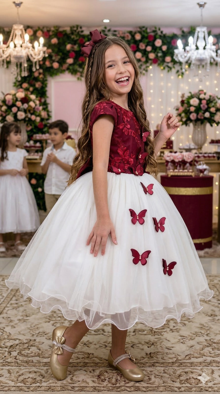 Vestido Juvenil - Midi Vila Lele Sabrina Marsala e Off - Leveza e Elegância para Meninas | Bebeloo Kids