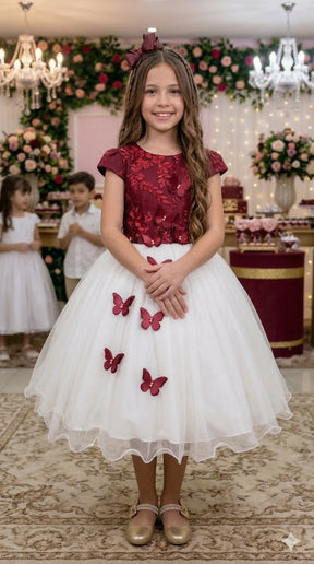 Vestido Juvenil - Midi Vila Lele Sabrina Marsala e Off - Leveza e Elegância para Meninas | Bebeloo Kids