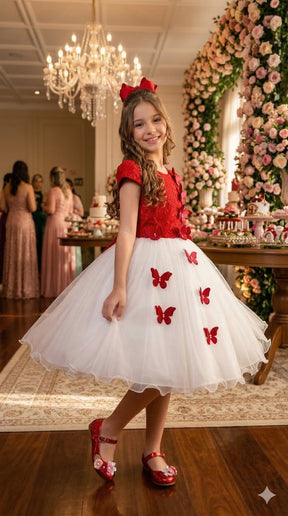 Vestido Juvenil - Midi Vila Lele Sabrina Vermelho e Off - Leveza e Elegância para Meninas | Bebeloo Kids