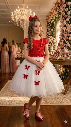 Vestido Juvenil - Midi Vila Lele Sabrina Vermelho e Off - Leveza e Elegância para Meninas | Bebeloo Kids