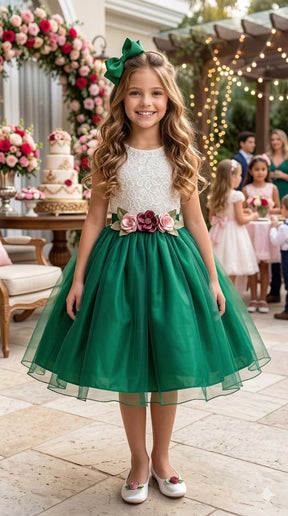 Vestido Juvenil Vila Lele Ivete Peito Off e Saia Verde Bandeira - Leveza e Elegância para Meninas | Bebeloo Kids