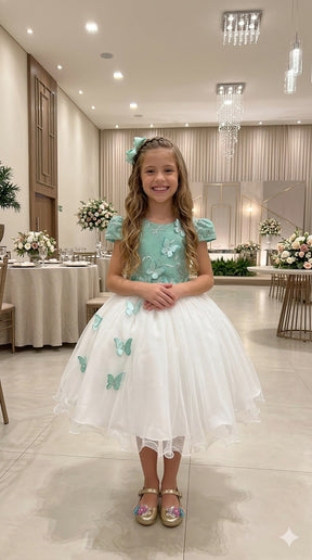 Vestido Juvenil - Midi Vila Lele Sabrina Verde Oliva e Off - Leveza e Elegância para Meninas | Bebeloo Kids
