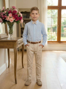 Conjunto Social Miss Cherry Henrique Azul Calça Bege - Estilo Delicado para o Dia a Dia | Bebeloo Kids