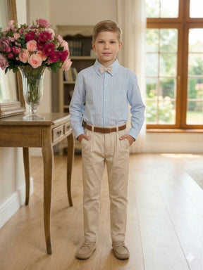 Conjunto Social Miss Cherry Henrique Azul Calça Bege - Estilo Delicado para o Dia a Dia | Bebeloo Kids