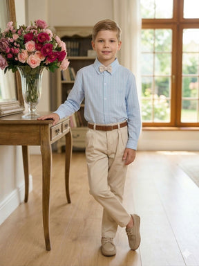 Conjunto Social Miss Cherry Henrique Azul Calça Bege - Estilo Delicado para o Dia a Dia | Bebeloo Kids
