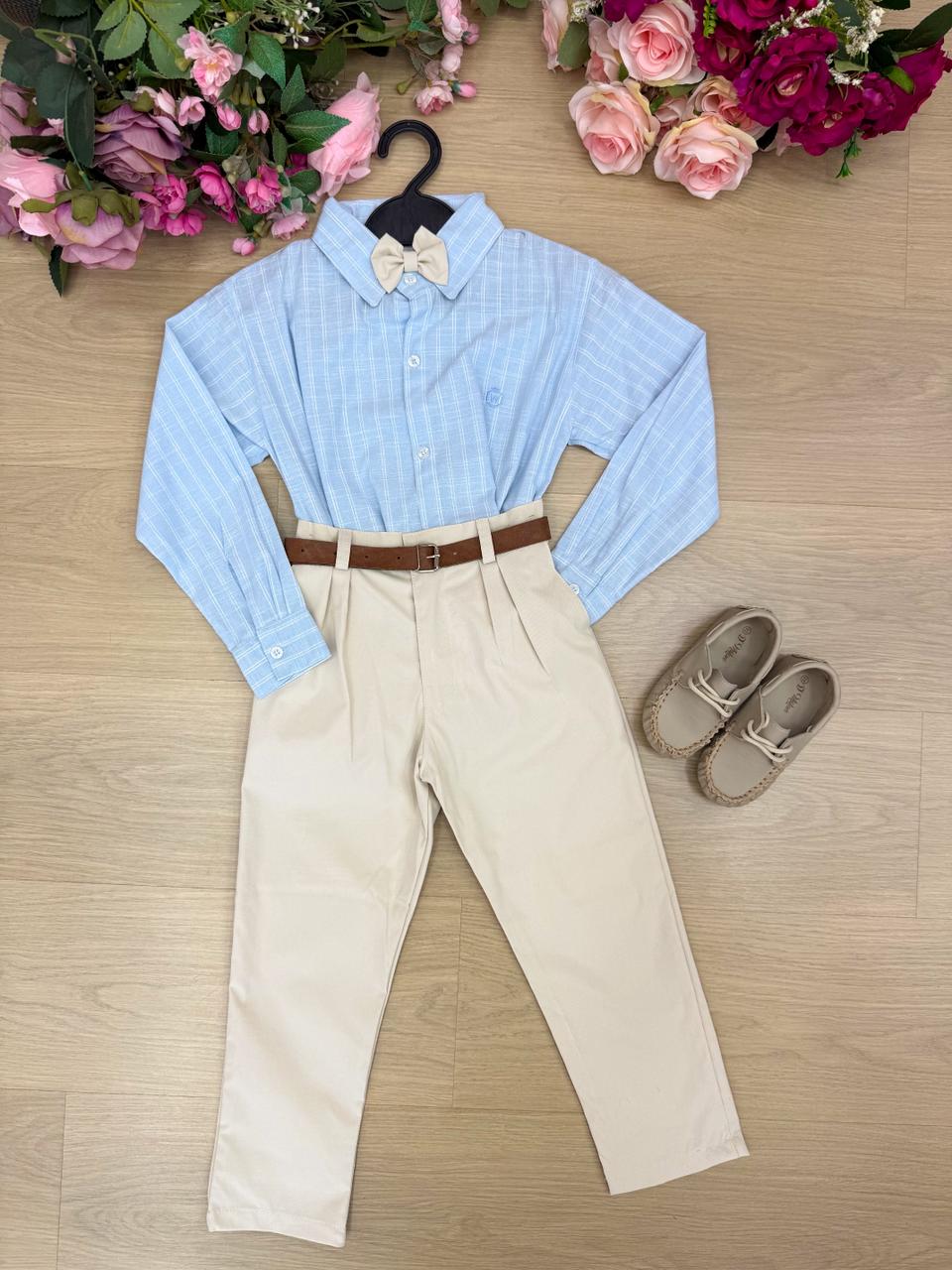 Conjunto Social Miss Cherry Henrique Azul Calça Bege - Estilo Delicado para o Dia a Dia | Bebeloo Kids