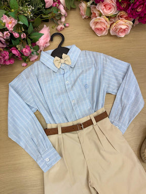 Conjunto Social Miss Cherry Henrique Azul Calça Bege - Estilo Delicado para o Dia a Dia | Bebeloo Kids