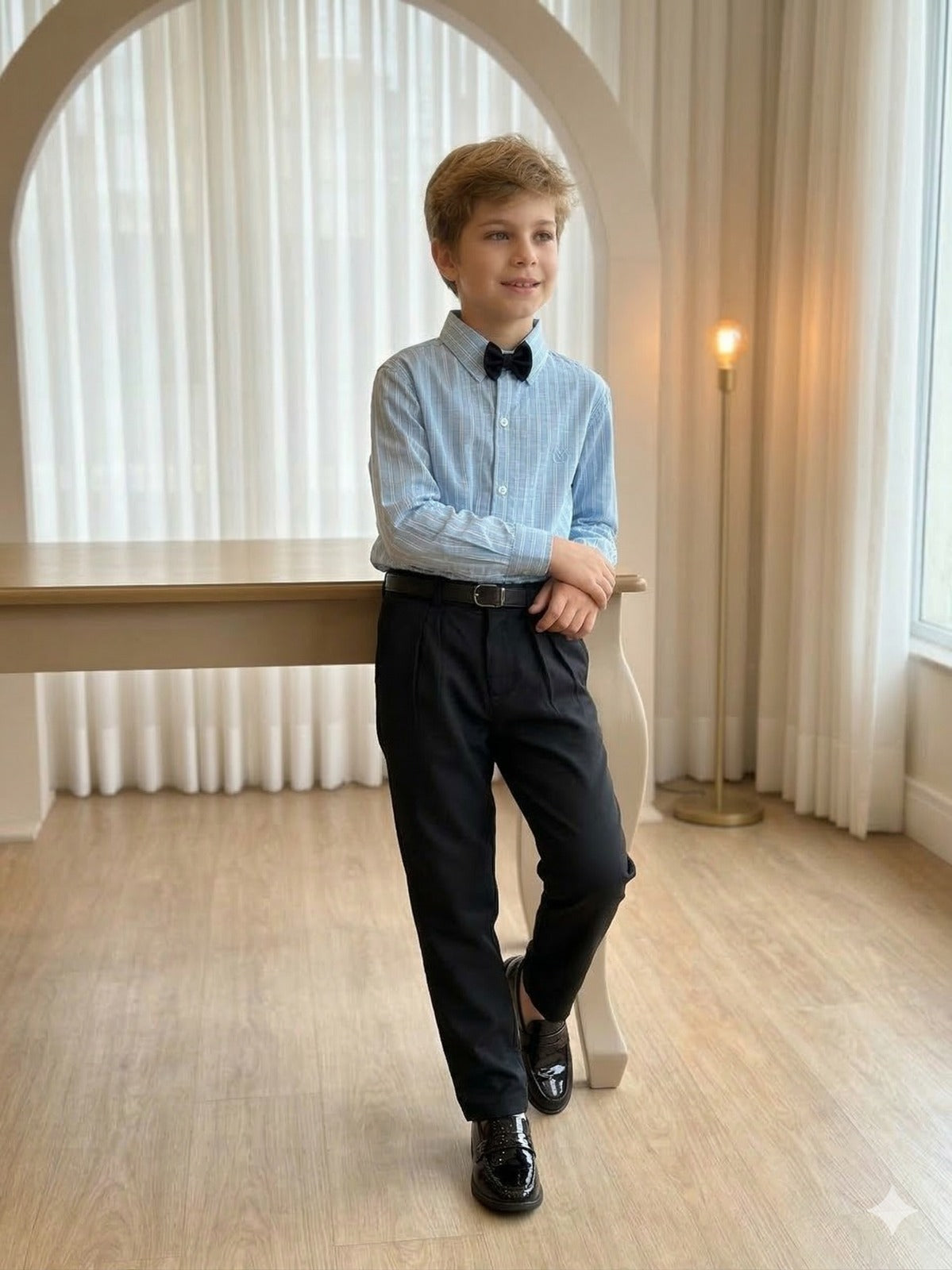 Conjunto Social Miss Cherry Henrique Azul Calça Preta - Estilo Delicado para o Dia a Dia | Bebeloo Kids