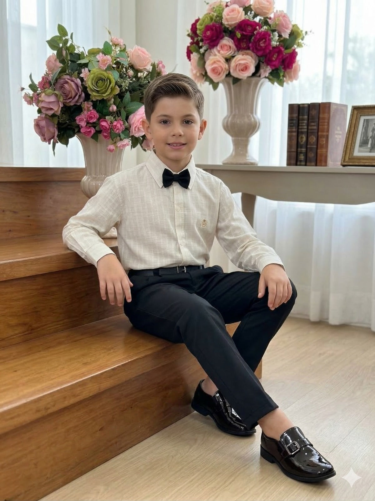 Conjunto Social Miss Cherry Henrique Bege Calça Preta - Estilo Delicado para o Dia a Dia | Bebeloo Kids