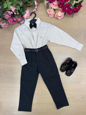 Conjunto Social Miss Cherry Henrique Bege Calça Preta - Estilo Delicado para o Dia a Dia | Bebeloo Kids