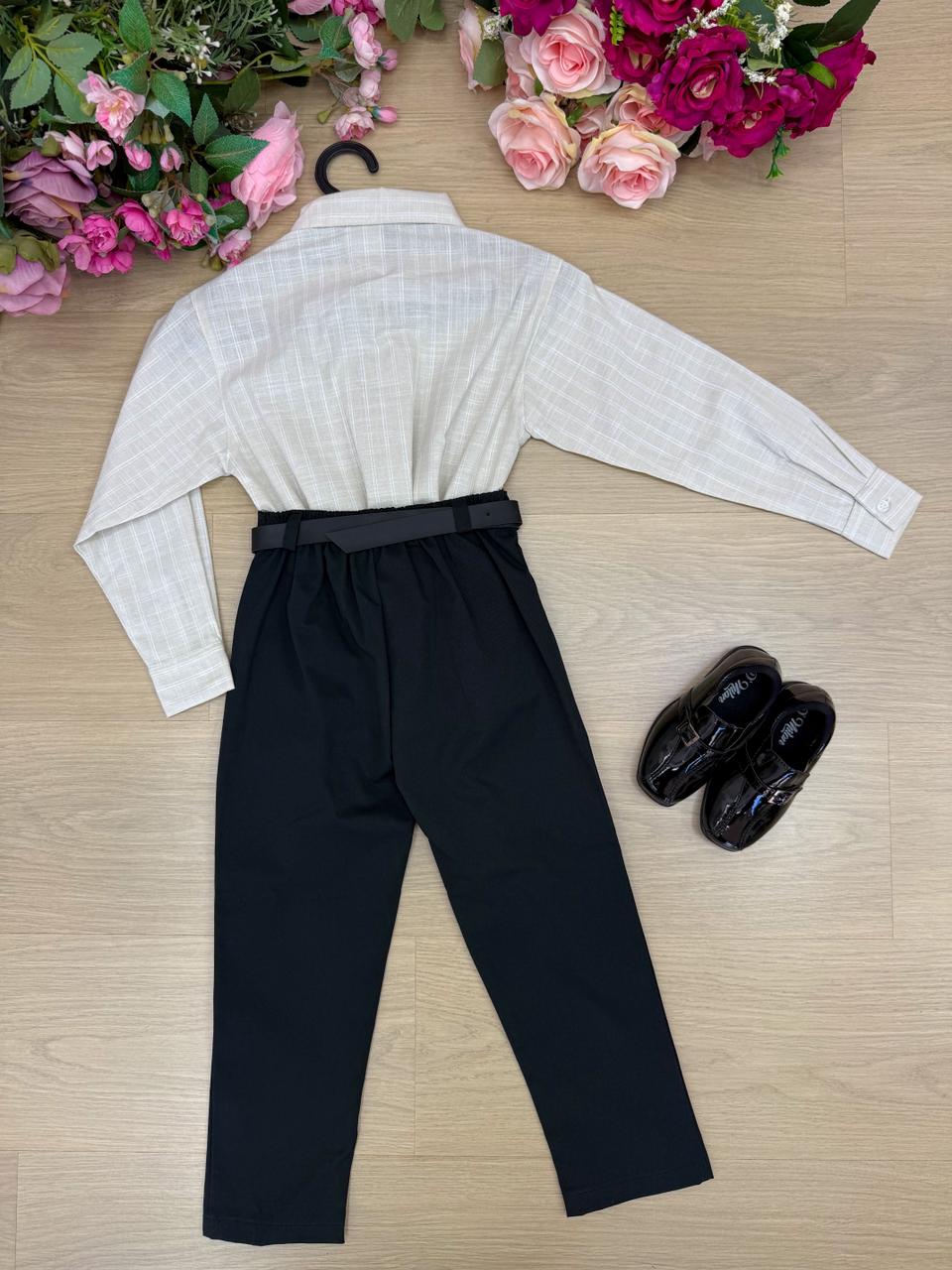 Conjunto Social Miss Cherry Henrique Bege Calça Preta - Estilo Delicado para o Dia a Dia | Bebeloo Kids