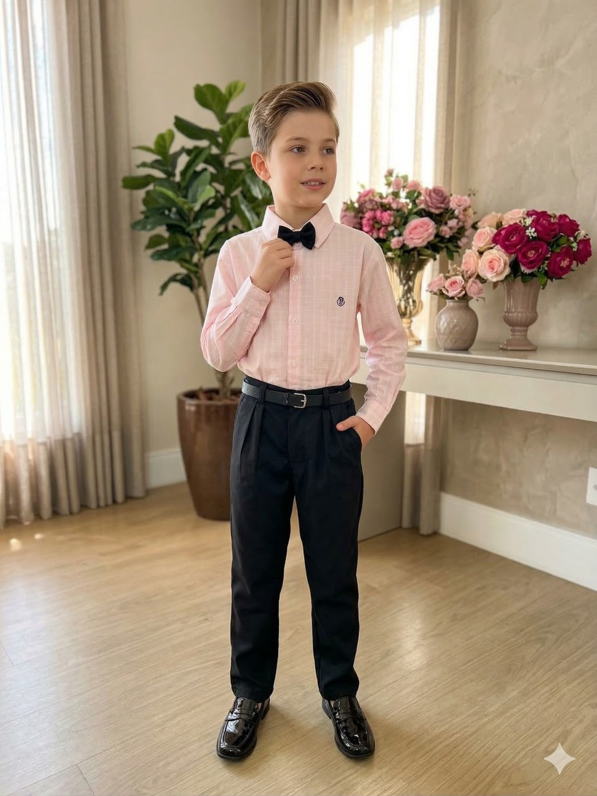 Conjunto Social Miss Cherry Henrique Rosa Calça Preta - Estilo Delicado para o Dia a Dia | Bebeloo Kids