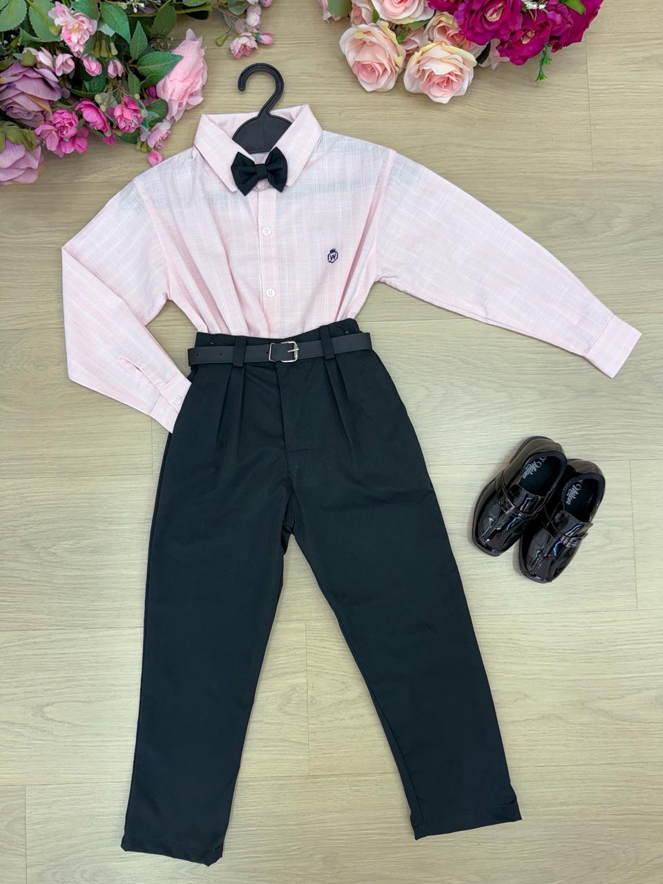 Conjunto Social Miss Cherry Henrique Rosa Calça Preta - Estilo Delicado para o Dia a Dia | Bebeloo Kids