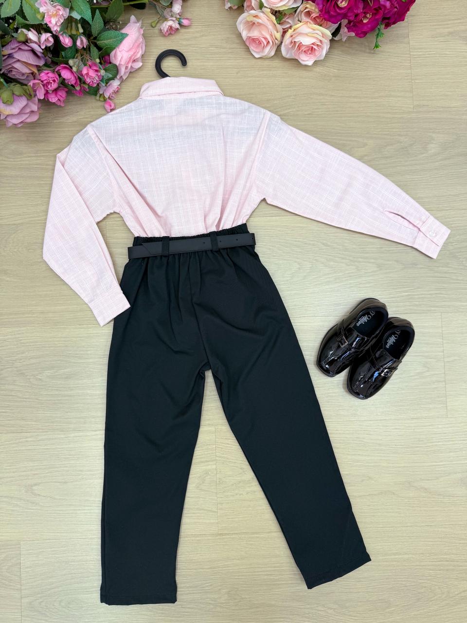 Conjunto Social Miss Cherry Henrique Rosa Calça Preta - Estilo Delicado para o Dia a Dia | Bebeloo Kids