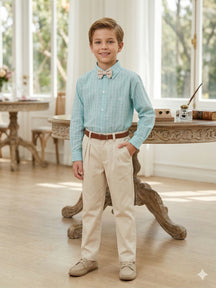 Conjunto Social Miss Cherry Henrique Verde Calça Bege - Estilo Delicado para o Dia a Dia | Bebeloo Kids