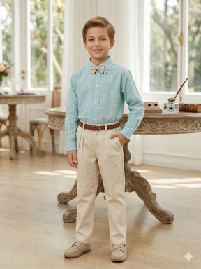 Conjunto Social Miss Cherry Henrique Verde Calça Bege - Estilo Delicado para o Dia a Dia | Bebeloo Kids