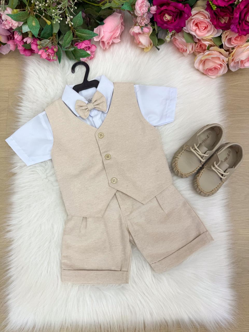Conjunto Social Miss Cherry Leandro Colete Linho - Estilo Delicado para o Dia a Dia | Bebeloo Kids