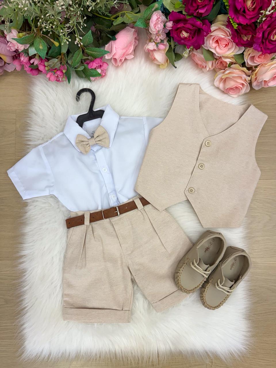 Conjunto Social Miss Cherry Leandro Colete Linho - Estilo Delicado para o Dia a Dia | Bebeloo Kids