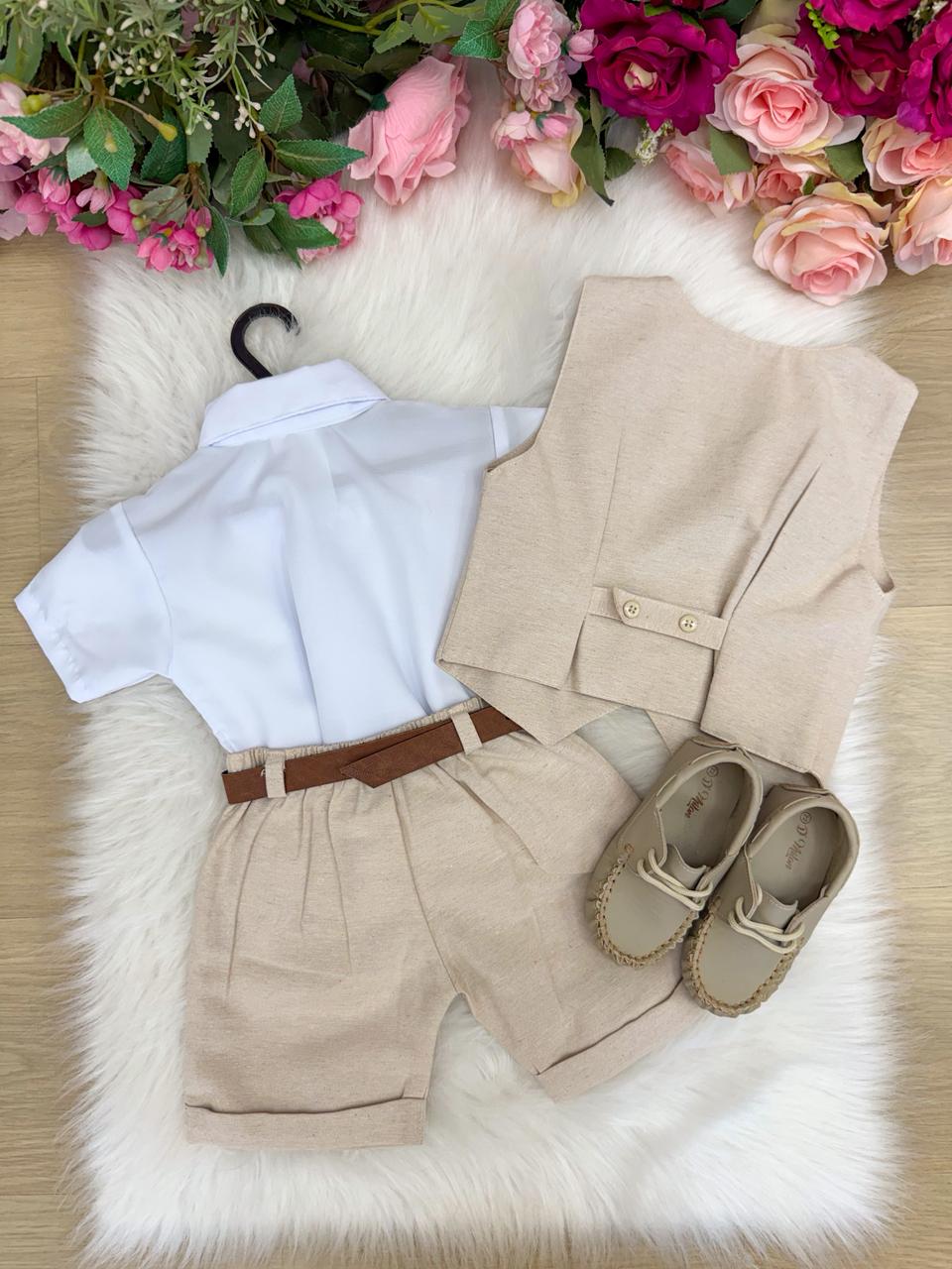Conjunto Social Miss Cherry Leandro Colete Linho - Estilo Delicado para o Dia a Dia | Bebeloo Kids