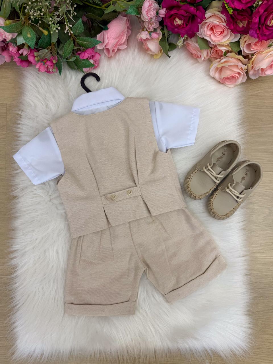Conjunto Social Miss Cherry Leandro Colete Linho - Estilo Delicado para o Dia a Dia | Bebeloo Kids