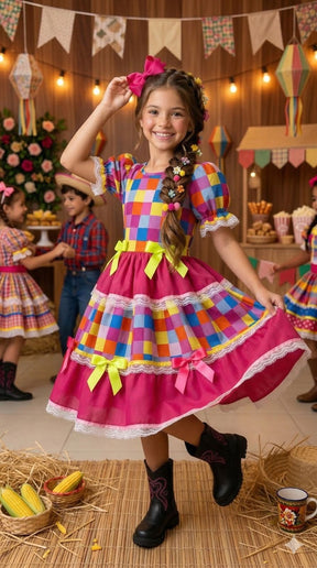 Vestido Junino Mimadine Luxo Amora - Leveza e Elegância para Meninas | Bebeloo Kids