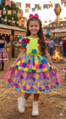 Vestido Marie Junino Luxo Arraia da Aquarela - Leveza e Elegância para Meninas | Bebeloo Kids