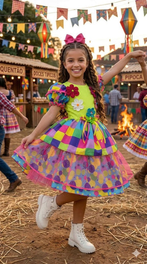 Vestido Marie Junino Luxo Arraia da Aquarela - Leveza e Elegância para Meninas | Bebeloo Kids