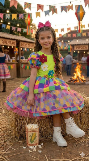 Vestido Marie Junino Luxo Arraia da Aquarela - Leveza e Elegância para Meninas | Bebeloo Kids