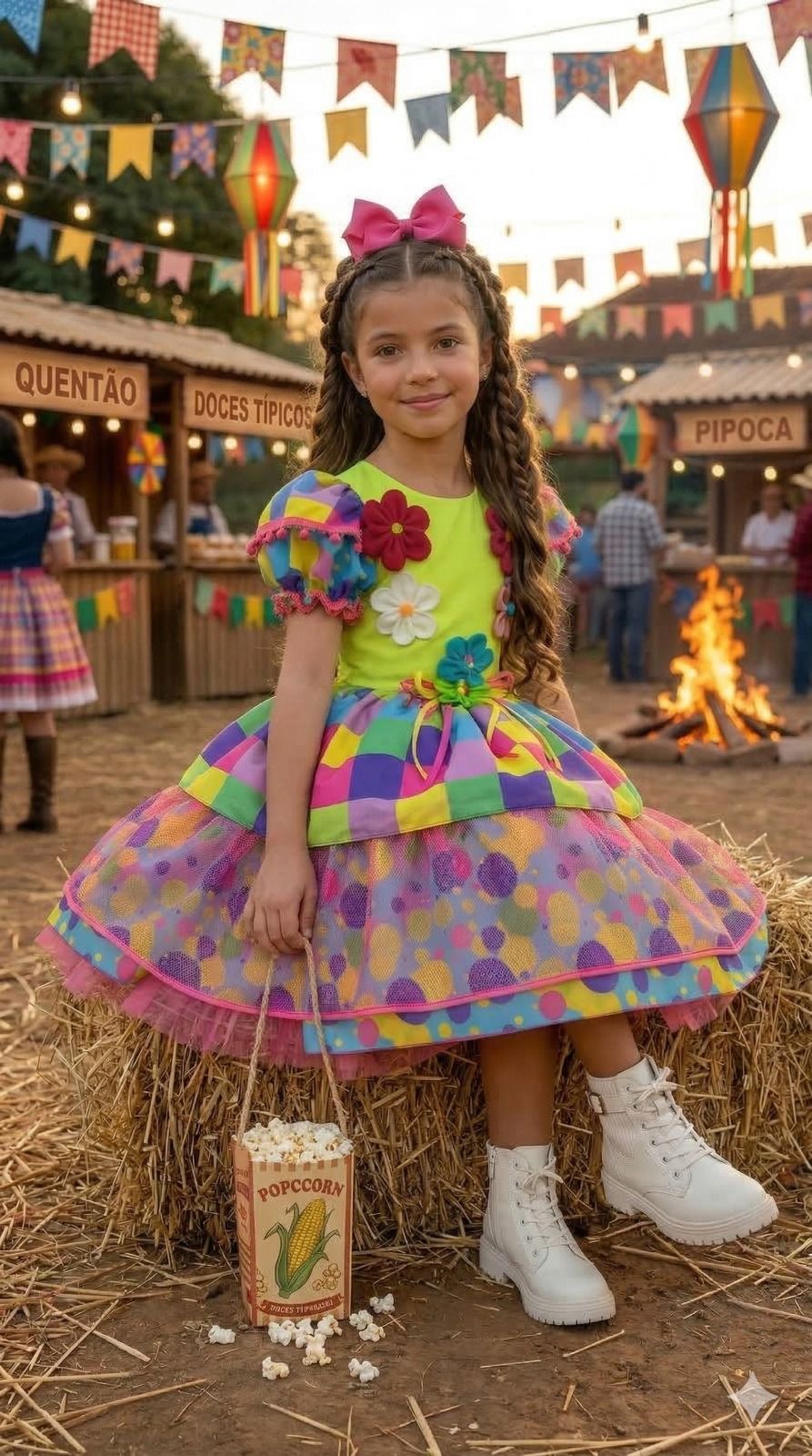 Vestido Marie Junino Luxo Arraia da Aquarela - Leveza e Elegância para Meninas | Bebeloo Kids