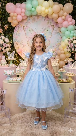Vestido Marie Jardim Encantado Mel Azul Bebê - Leveza e Elegância para Meninas | Bebeloo Kids
