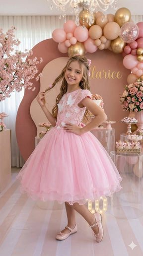 Vestido Marie Jardim Encantado Mel Rosa Bebe (VESTMRKDSJDMENCTROS)