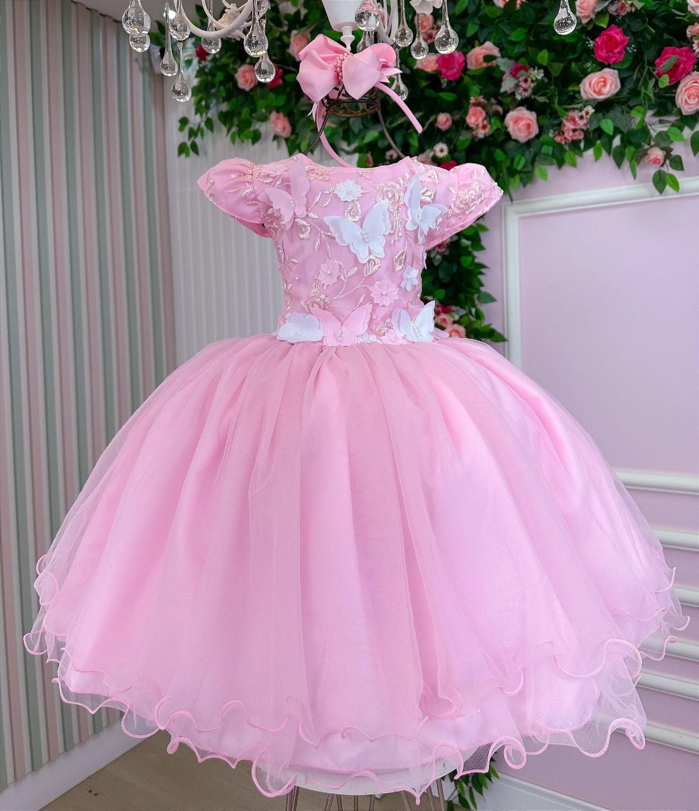 Vestido Marie Jardim Encantado Mel Rosa Bebe (VESTMRKDSJDMENCTROS)