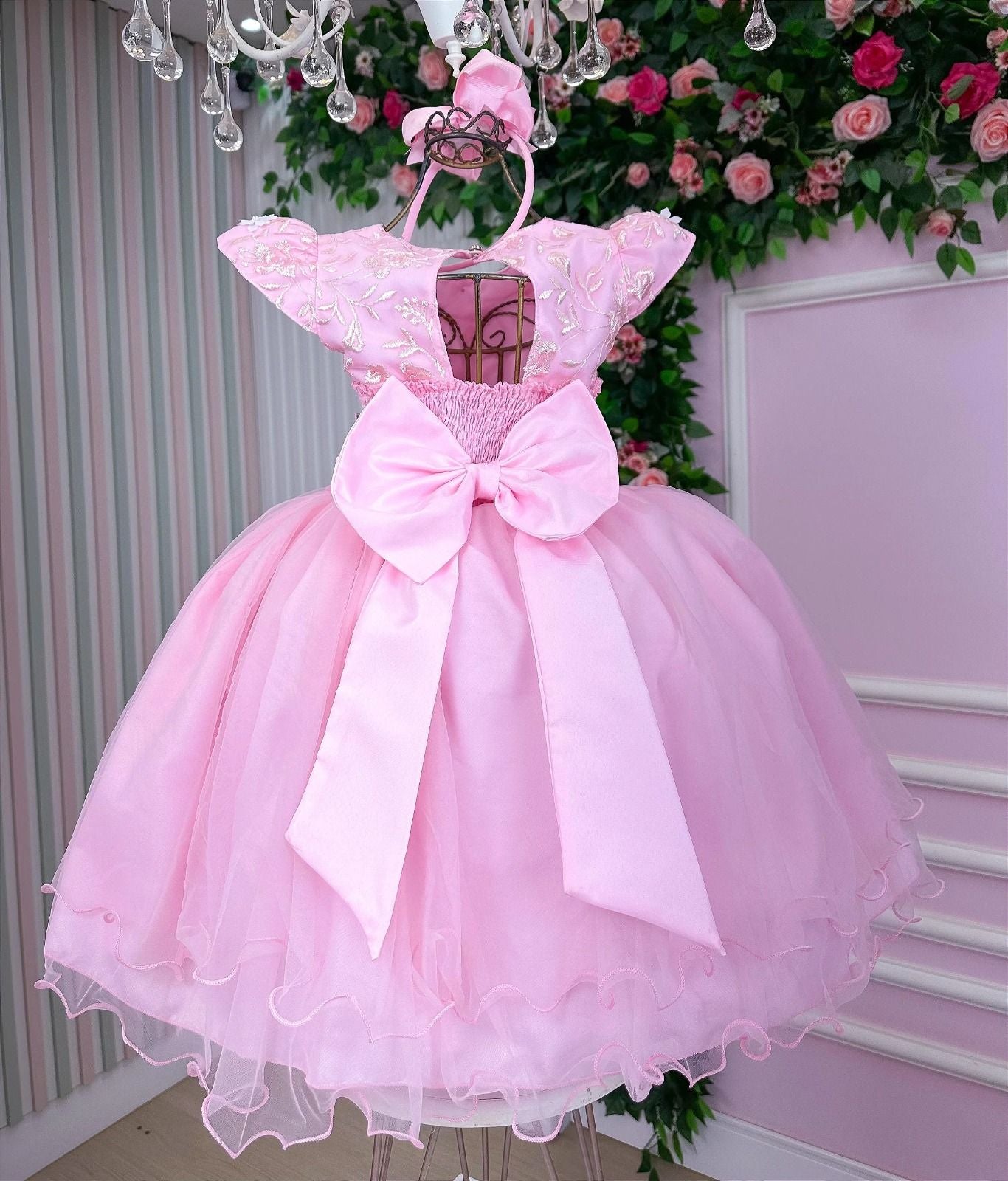 Vestido Marie Jardim Encantado Mel Rosa Bebe (VESTMRKDSJDMENCTROS)