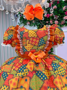 Vestido Mini Miss Junino Estrela do Sertão Laranja - Leveza e Elegância para Meninas | Bebeloo Kids