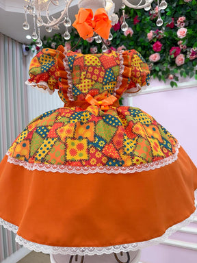 Vestido Mini Miss Junino Estrela do Sertão Laranja - Leveza e Elegância para Meninas | Bebeloo Kids