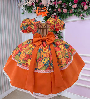 Vestido Mini Miss Junino Estrela do Sertão Laranja - Leveza e Elegância para Meninas | Bebeloo Kids