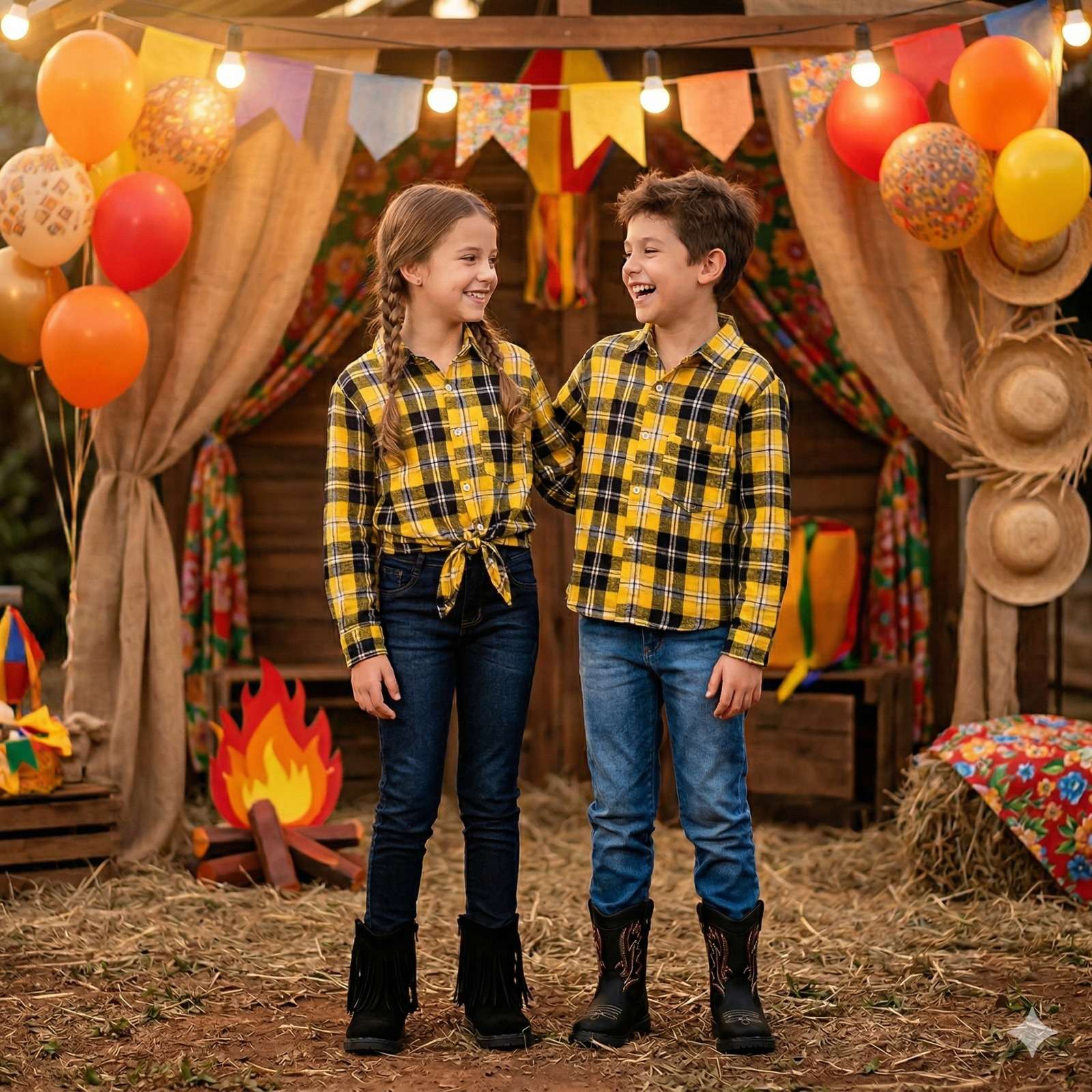 Camisa Flanelada Xadrez Junina Rian Amarelo - Elegância e Conforto para os Pequenos | Bebeloo Kids